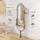 HOMCOM Full Length Mirror, Free Standing Mirror with Tray and Hooks, Black