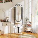 HOMCOM Full Length Mirror, Free Standing Mirror with Tray and Hooks, Black