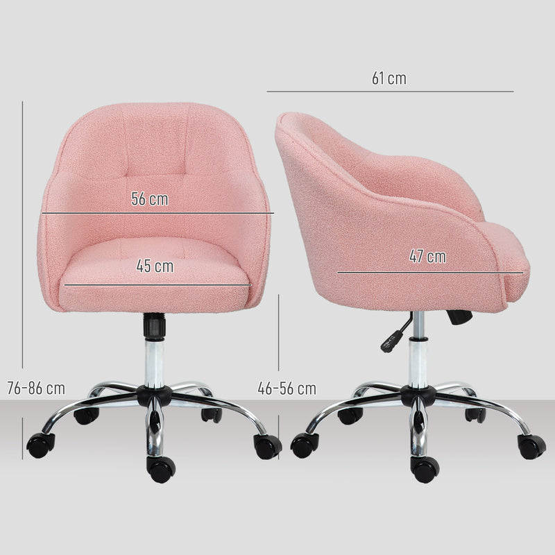 HOMCOM Fluffy Vanity Chair for Desk, with Height Adjustable, Wheels, Pink