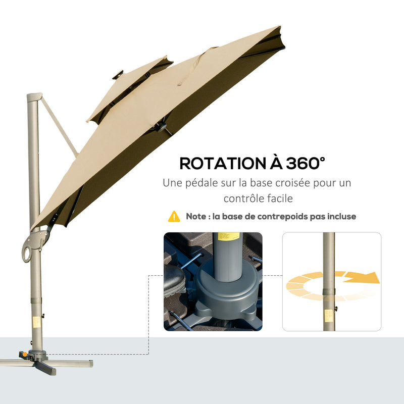 Outsunny 3 x 3(m) Cantilever Umbrella Power Bank Solar Cold Light Khaki
