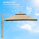 Outsunny 3 x 3(m) Cantilever Umbrella Power Bank Solar Cold Light Khaki