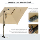 Outsunny 3 x 3(m) Cantilever Umbrella Power Bank Solar Cold Light Khaki