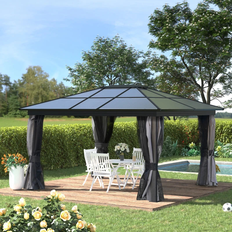 Outsunny Hardtop Gazebo 3.6 x 4m - Black & Dark Grey