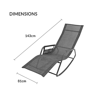 GardenKraft Outdoor Rocking Sun Lounger Relaxer - Black & Grey