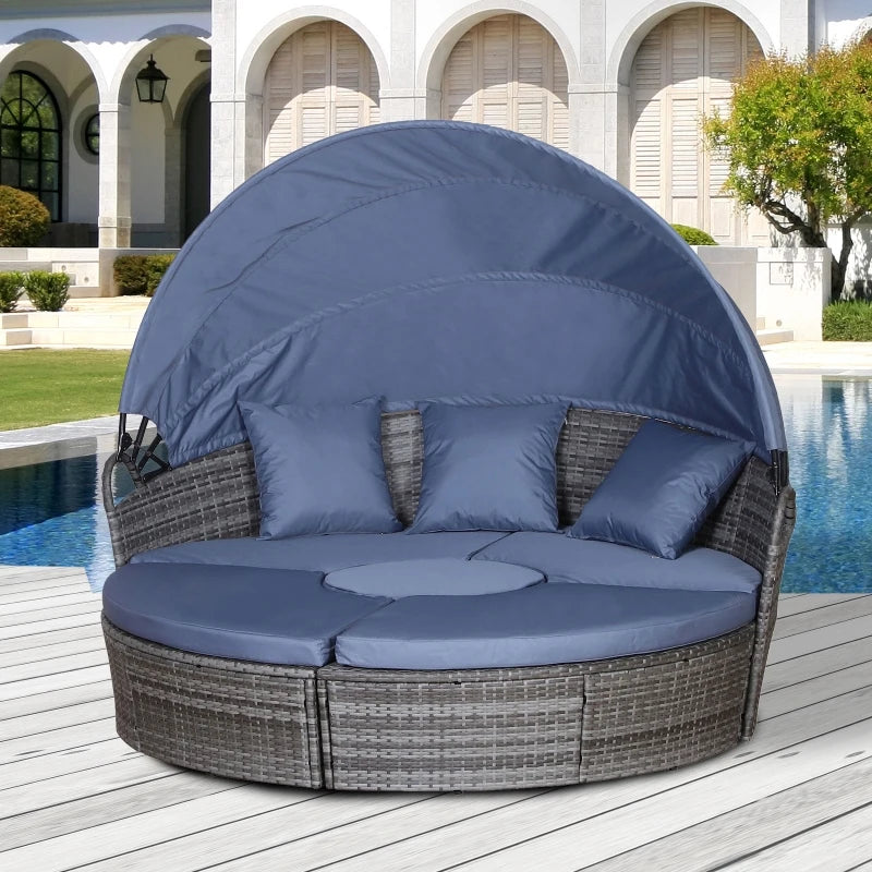 Outsunny Garden Daybed with Cushions - Grey with Blue Cushions