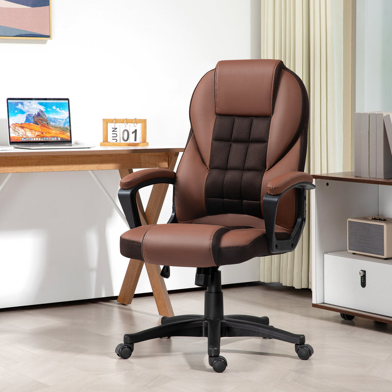 High Back Executive Office Chair PU Leather Desk Chair With Swivel Wheels - Black/Brown/Grey
