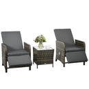 Outsunny 3 Pieces Rattan Bistro Set W/ Adjustable Backrest