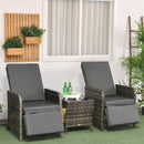 Outsunny 3 Pieces Rattan Bistro Set W/ Adjustable Backrest