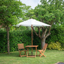 Outdoor 2 Person Folding Wooden Garden Dining Table Chairs Cream Parasol and Base Set