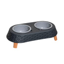 16cm x 9cm Grey Plastic Raised Double Pet Bowl Feeding Station with Stand