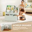 AIYAPLAY Kids Bookcase W/ 3 Tier Shelves, Drawer, For Bedroom, Nursery, Green