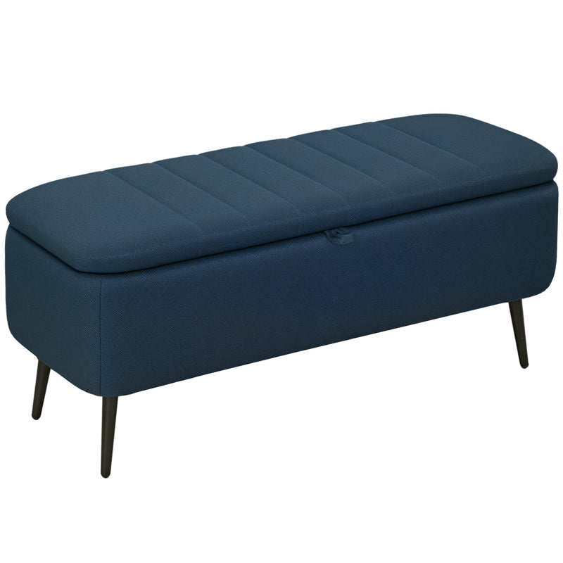 HOMCOM Storage Ottoman Bench, Linen Fabric Footstool with Steel Legs