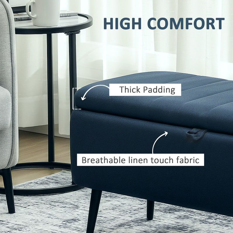 HOMCOM Storage Ottoman Bench, Linen Fabric Footstool with Steel Legs