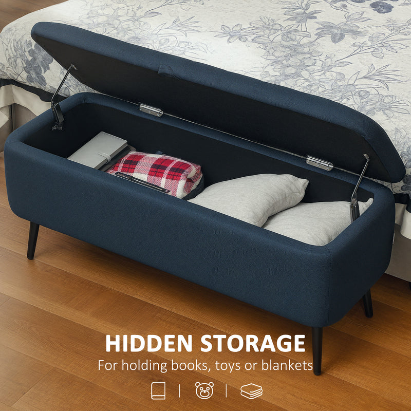 HOMCOM Storage Ottoman Bench, Linen Fabric Footstool with Steel Legs
