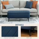 HOMCOM Storage Ottoman Bench, Linen Fabric Footstool with Steel Legs