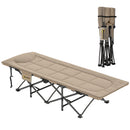 Outsunny Camping Bed For Adults With Cushion, Headrest, Side Pocket - Khaki/Grey