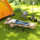 Outsunny Camping Bed For Adults With Cushion, Headrest, Side Pocket - Khaki/Grey