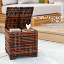 Outsunny Set of 2 Rattan Footstool, Storage Ottoman w/ Cushions