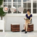 Outsunny Set of 2 Rattan Footstool, Storage Ottoman w/ Cushions