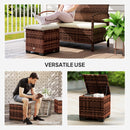 Outsunny Set of 2 Rattan Footstool, Storage Ottoman w/ Cushions