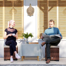 Outsunny Set of 2 Rattan Footstool, Storage Ottoman w/ Cushions