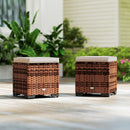 Outsunny Set of 2 Rattan Footstool, Storage Ottoman w/ Cushions
