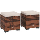 Outsunny Set of 2 Rattan Footstool, Storage Ottoman w/ Cushions
