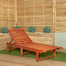 1.9m X 0.6m Outdoor Wooden Adjustable Foldable Sunlounger With Wheels