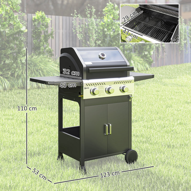 Outsunny 3 Burner Propane Gas BBQ Grill with See-through Lid and Thermometer