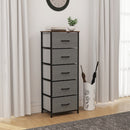 HOMCOM 5 Drawer Fabric Chest of Drawers with Wooden Top, Rustic Brown