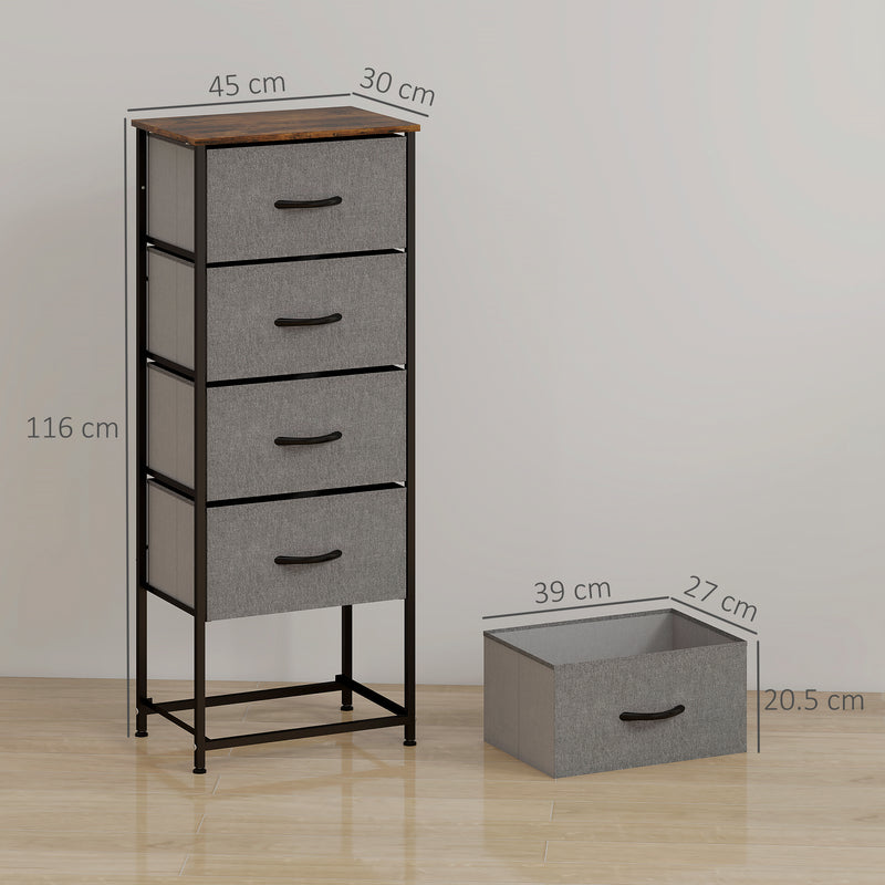 HOMCOM 5 Drawer Fabric Chest of Drawers with Wooden Top, Rustic Brown