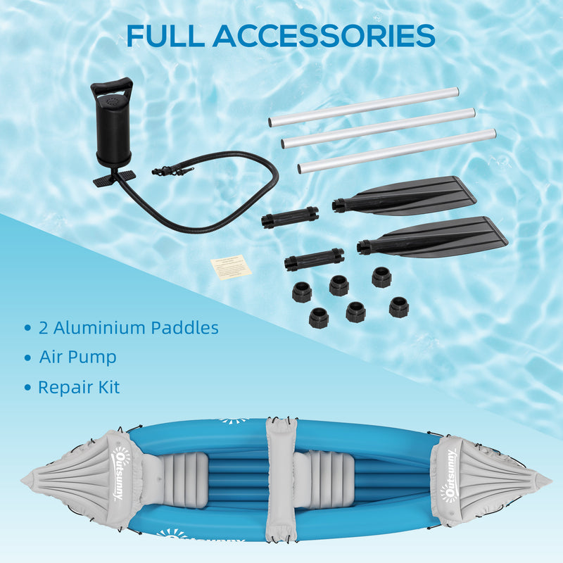 Outsunny Inflatable Kayak Two-Person Inflatable Boat w/ Air Pump, Blue