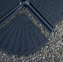 Outdoor 4 Person Round Glass Top Garden Dining Table Chairs With Beige Banana Parasol and Base