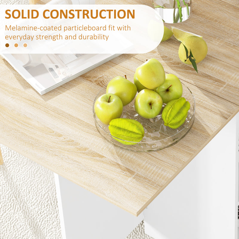 HOMCOM Foldable Dining Table, Drop Leaf Table with Storage for Kitchen, Oak