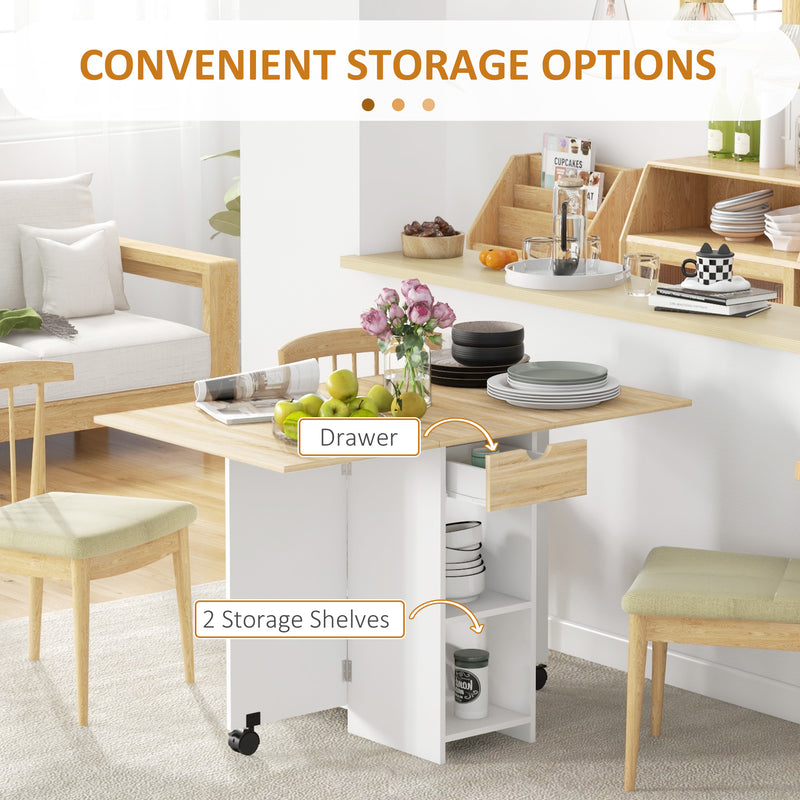 HOMCOM Foldable Dining Table, Drop Leaf Table with Storage for Kitchen, Oak