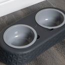 16cm x 9cm Grey Plastic Raised Double Pet Bowl Feeding Station with Stand