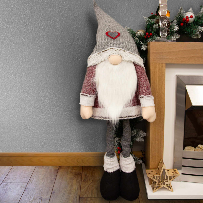 Christmas Sparkle Standing Gnome Santa Extendable 120cm in Red and Grey