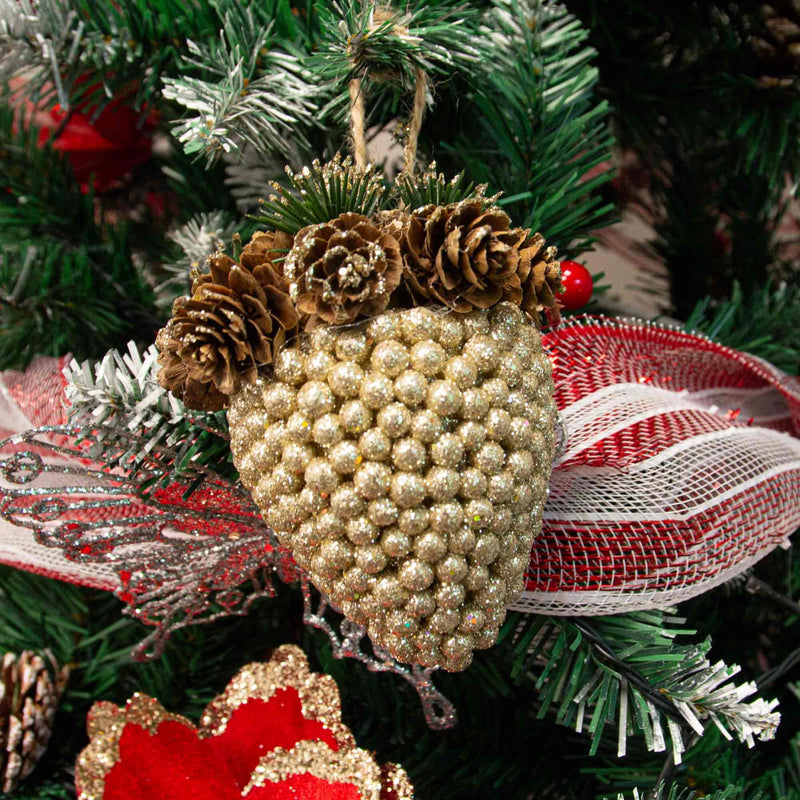 Christmas Sparkle Glitter Acorn Hanging Decoration 11cm - Champagne