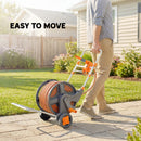 Outsunny Hose Reel Cart With Wheels, 45+2m Garden Hose Reel, Orange