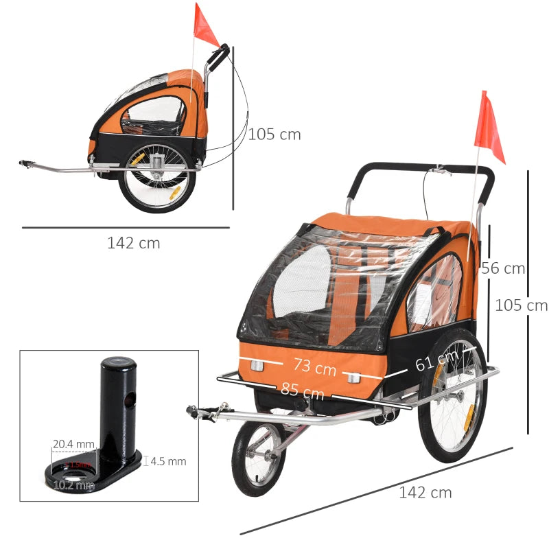 HOMCOM Collapsible Bike Trailer for Kids - Orange