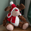 30cm Sitting Plush Christmas Reindeer with Red Hat & Scarf