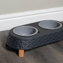 16cm x 9cm Grey Plastic Raised Double Pet Bowl Feeding Station with Stand