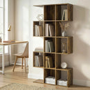 HOMCOM Geometric Bookshelf, 5-Tier S Shaped Bookcase, Rustic Brown