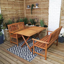 Outdoor 4 Person Folding Rectangular Wooden Garden Patio Dining Table and 2 Benches Set