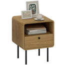 HOMCOM Bedside Table with Drawer and Shelf, Modern Bedside Cabinet, Oak