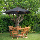 Outdoor 4 Person Folding Rectangular Wooden Garden Dining Table Chairs Black Parasol and Base Set