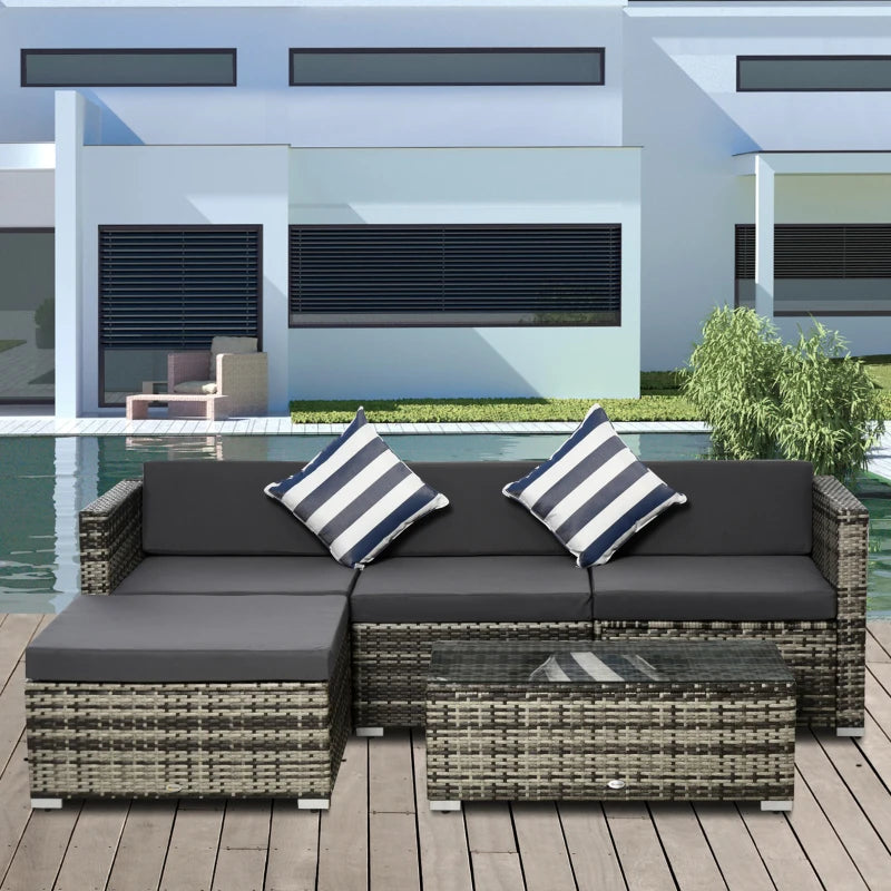 Outsunny Rattan Sofa Set with Chez Lounge and Coffee Table - Grey