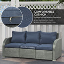 Outsunny 6pc Padded Outdoor Rattan Wicker 3-Seat Sofa Recliner Footstool Table