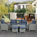 Outsunny 6pc Padded Outdoor Rattan Wicker 3-Seat Sofa Recliner Footstool Table