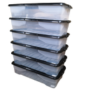 6 x 42L Clear Under Bed Storage Box with Black Lid, Stackable and Nestable Design Storage Solution